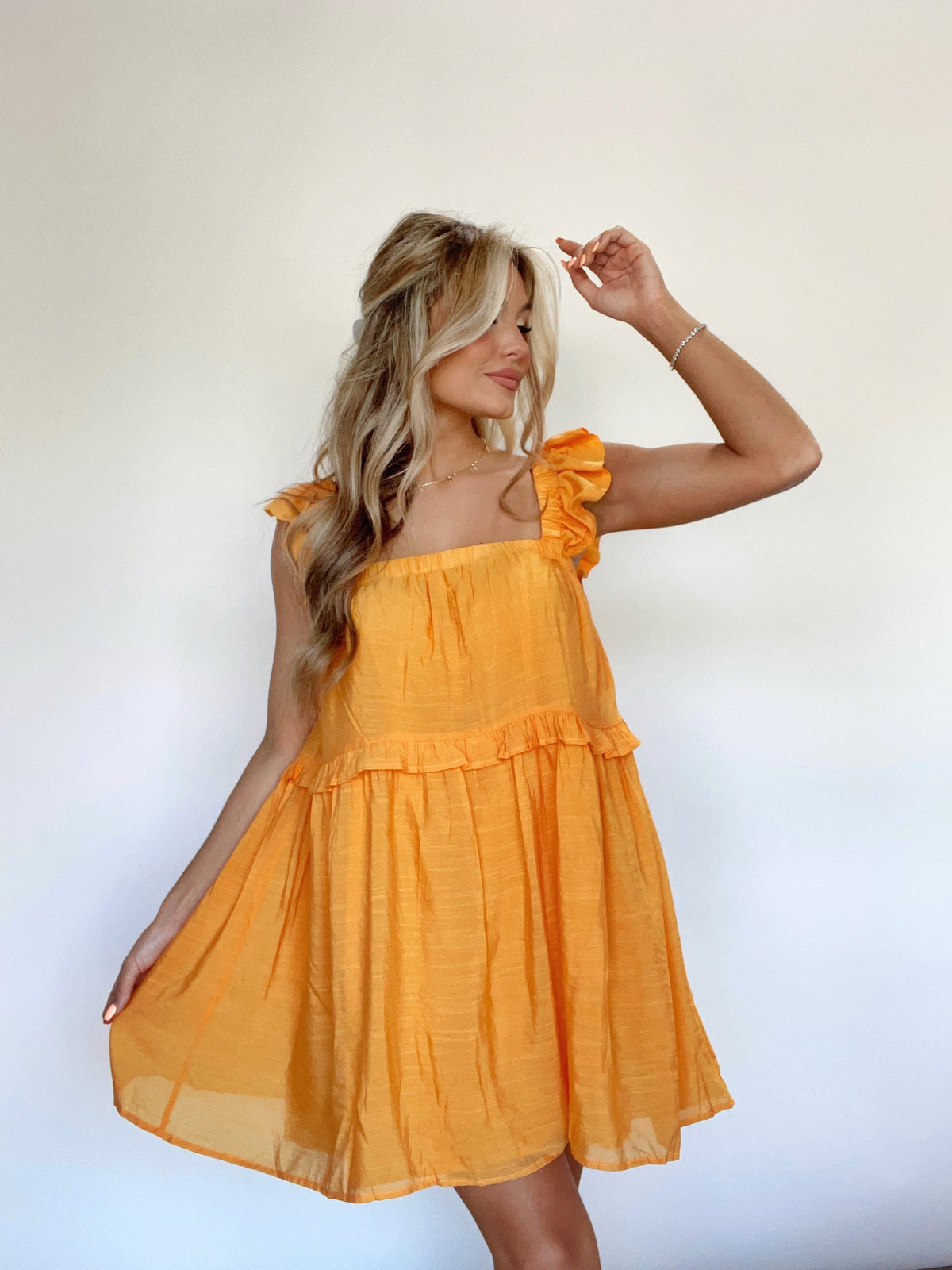 ILD1203 tangerine ruffle dress BLUE BLUSH
