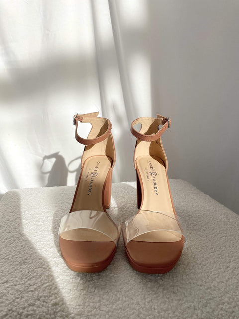 Lolita - Rose Gold Clear Strap Heels | Gem Heels | Miss G Couture
