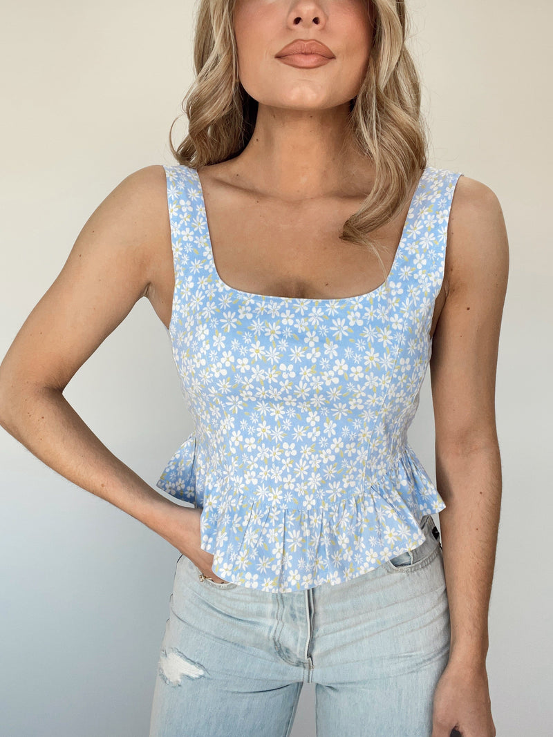 MT1524A - Blue Floral Bustier Top MABLE