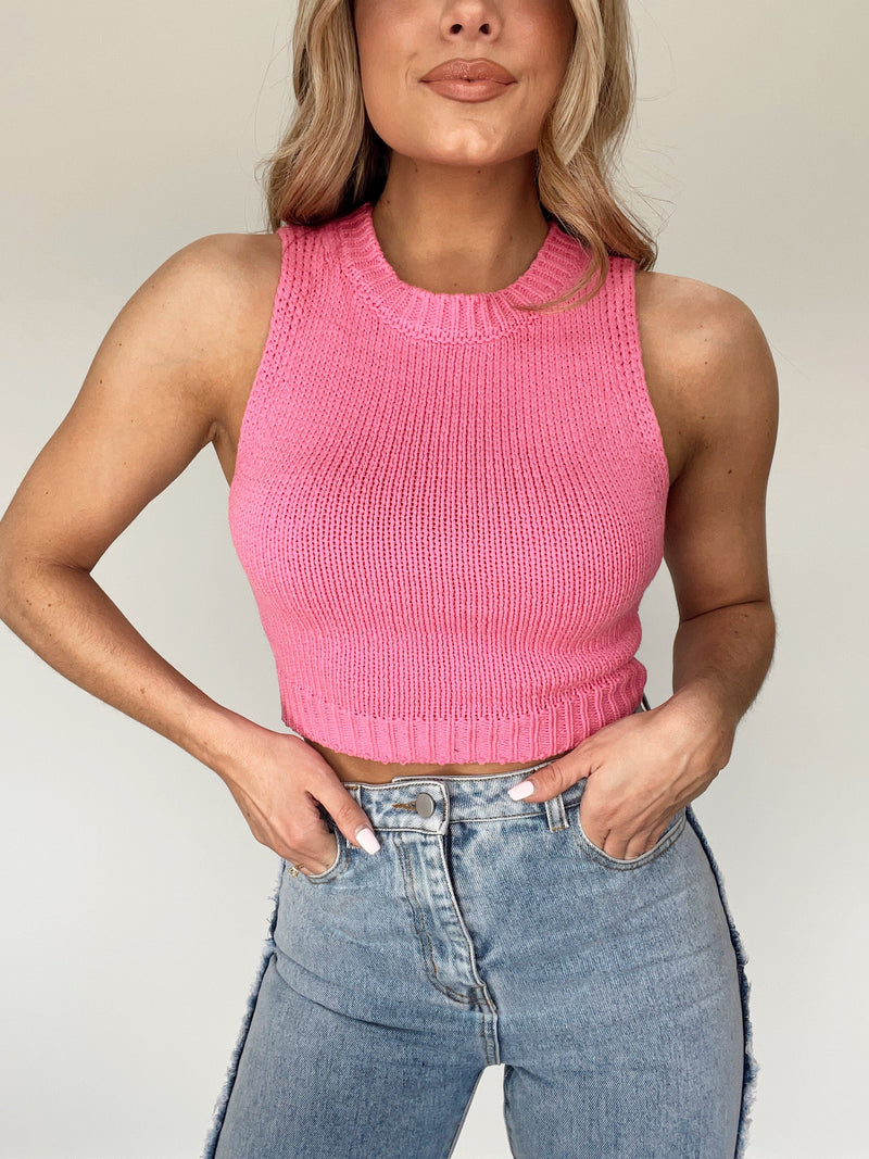 MWT5679 pink cropped tank sweater LE LIS