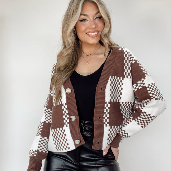 Brown Checkered Cardigan – Lane 201