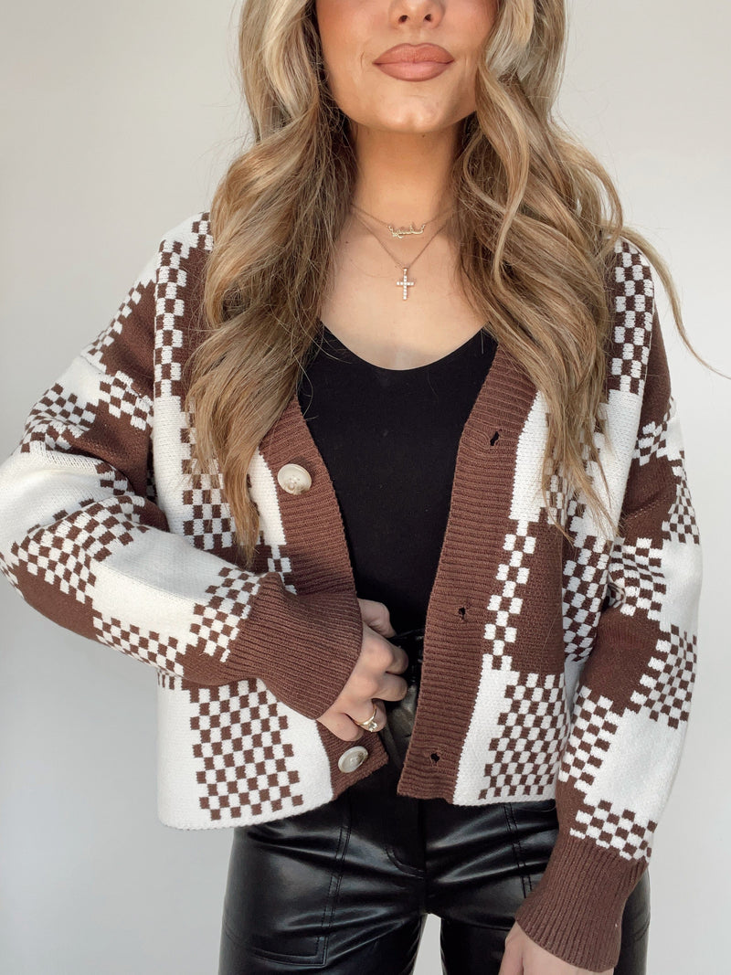 Brown Checkered Cardigan – Lane 201