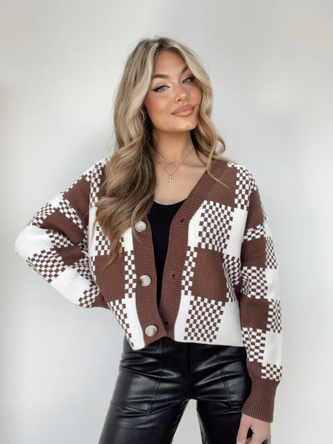 Brown Checkered Cardigan – Lane 201