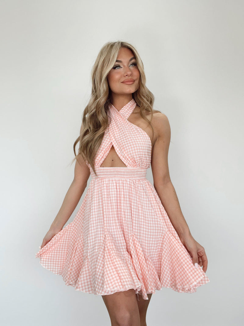 Pink Checkered Charm Dress MABLE