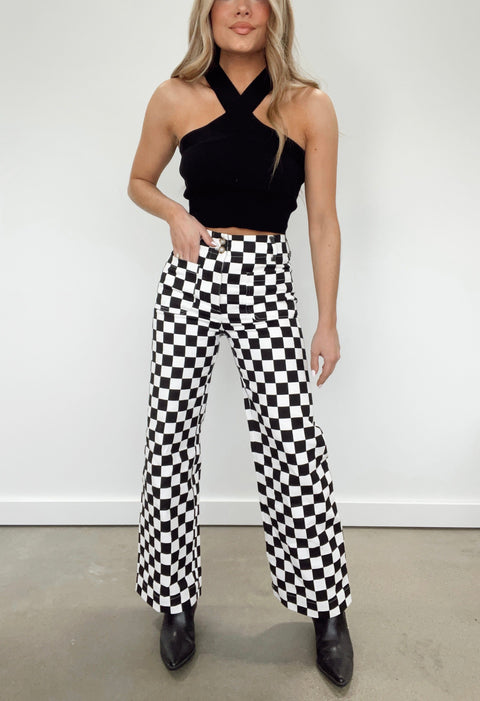 Mesmerize Me Checkered Knit Pants – F+I Collective