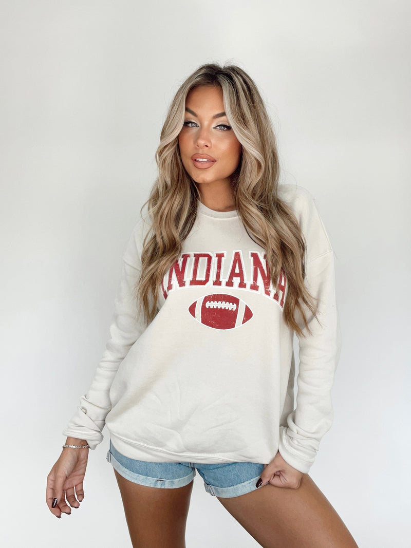 R10842 Indiana football heather dust graphic crew Oat Collective