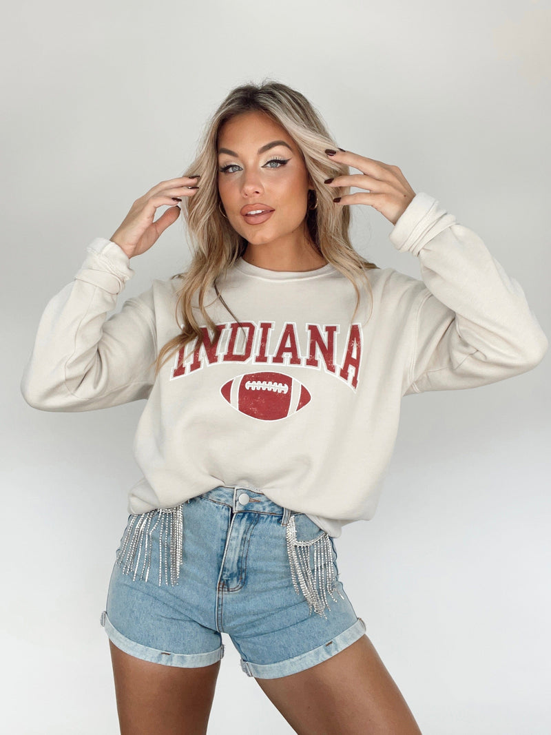 R10842 Indiana football heather dust graphic crew Oat Collective