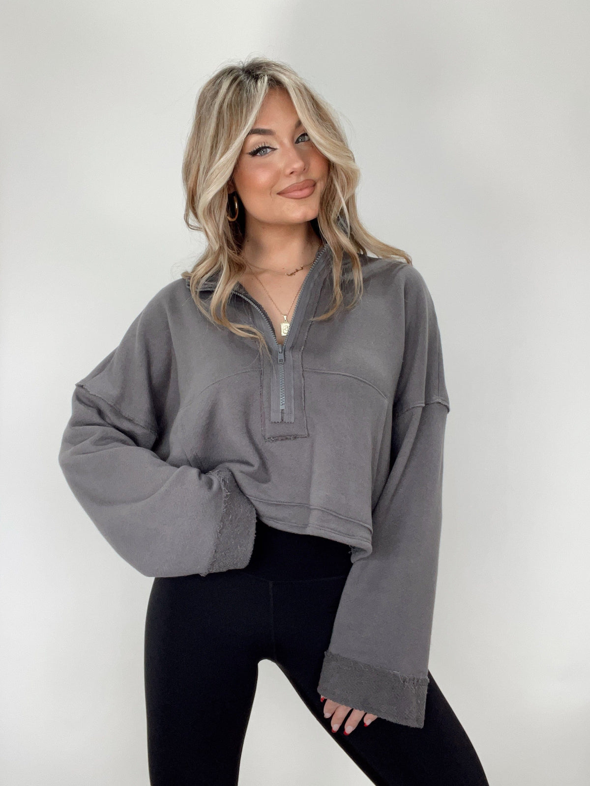 T1877 charcoal french terry zip up Bucketlist