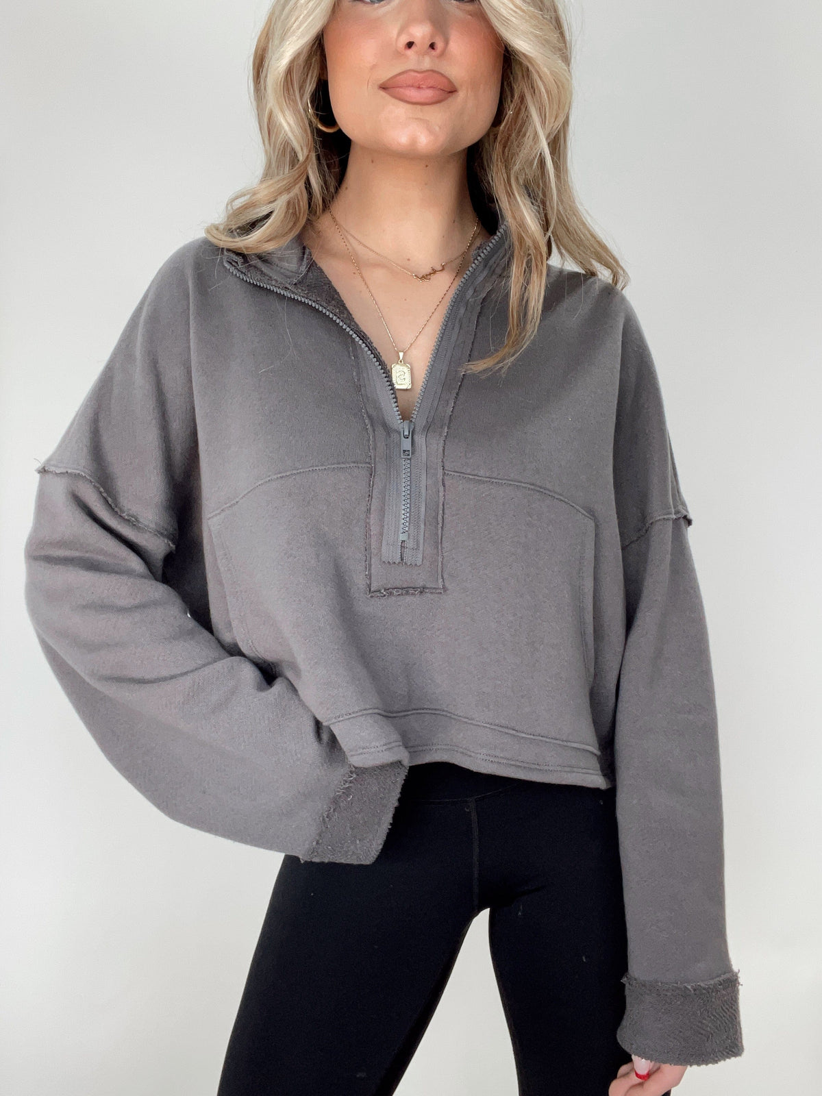 T1877 charcoal french terry zip up Bucketlist